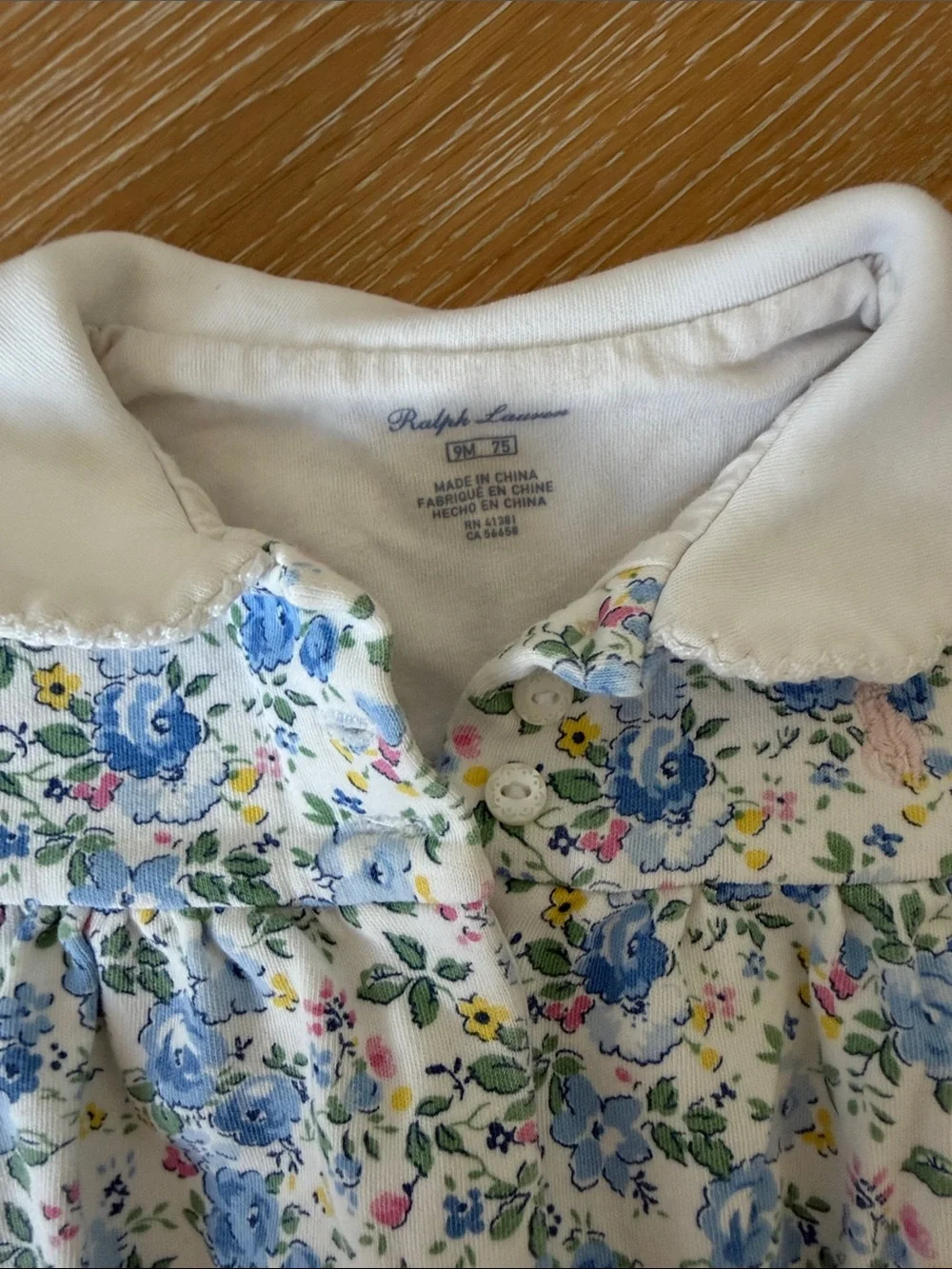Ralph Lauren Baby Floral One-Piece Romper in Blue and White
